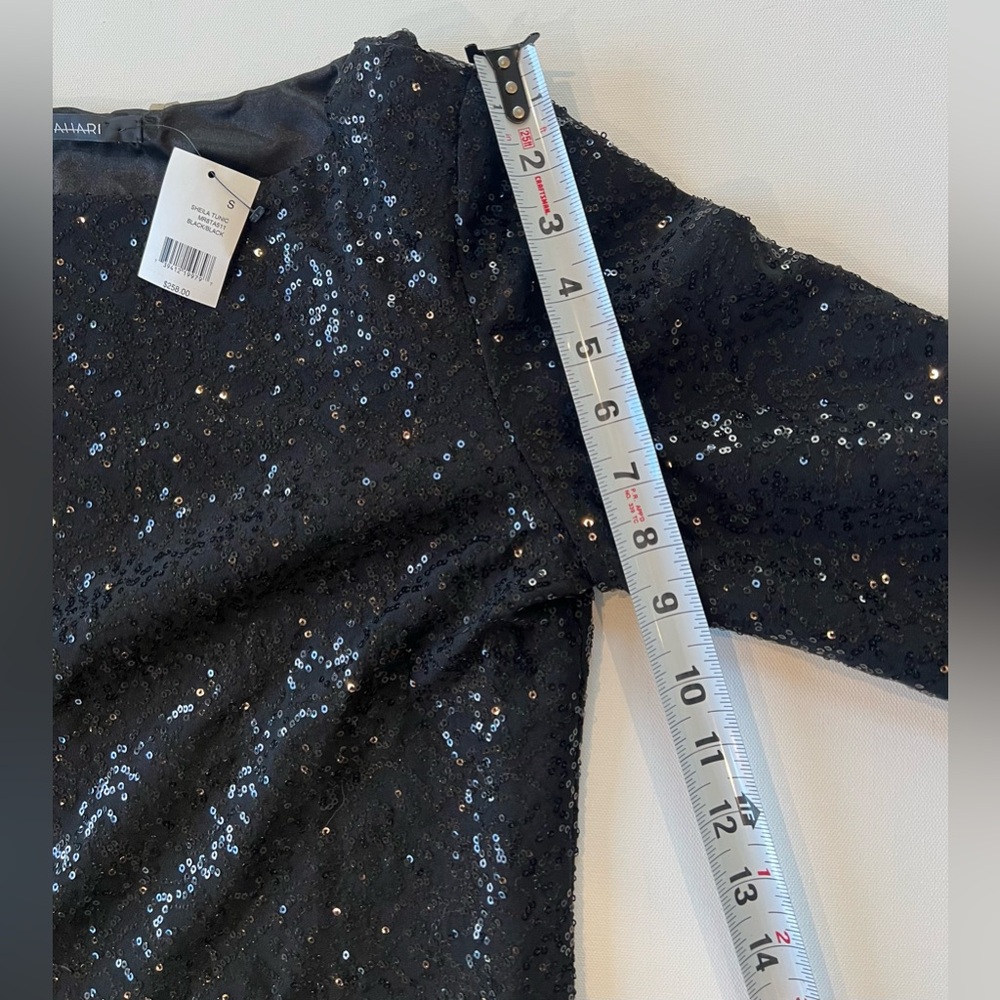 NWT Tahari Sequin Black Tunic Dress 3/4 Sleeve Size Small - Picture 8 of 12